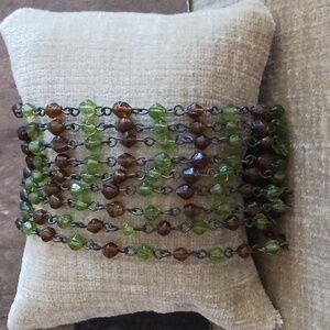Nine Strand Beaded Green Burnt Orange Bracelet